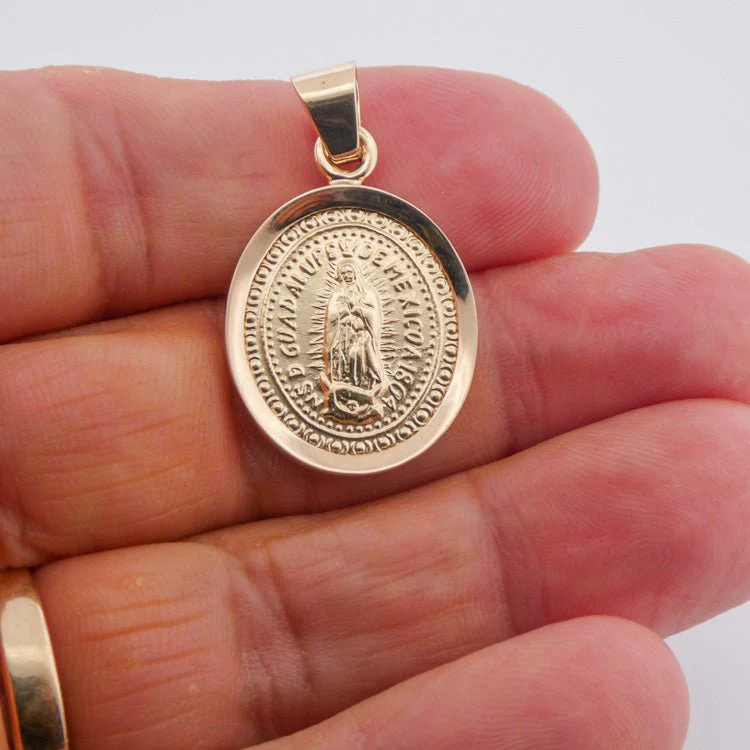 14k Solid Gold Bezel Our Lady of Guadalupe Medal — 0.9” × 0.8” - Image 4