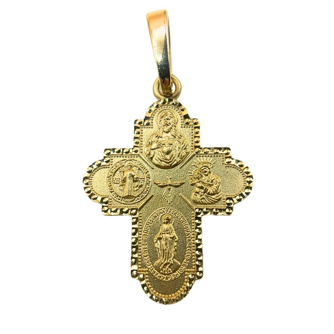 14K Gold Four-Way Cross Pendant — Italian Made (0.9” × 0.7”) - Image 3