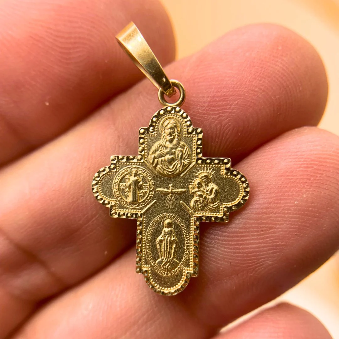 14K Gold Four-Way Cross Pendant — Italian Made (0.9” × 0.7”) - Image 8