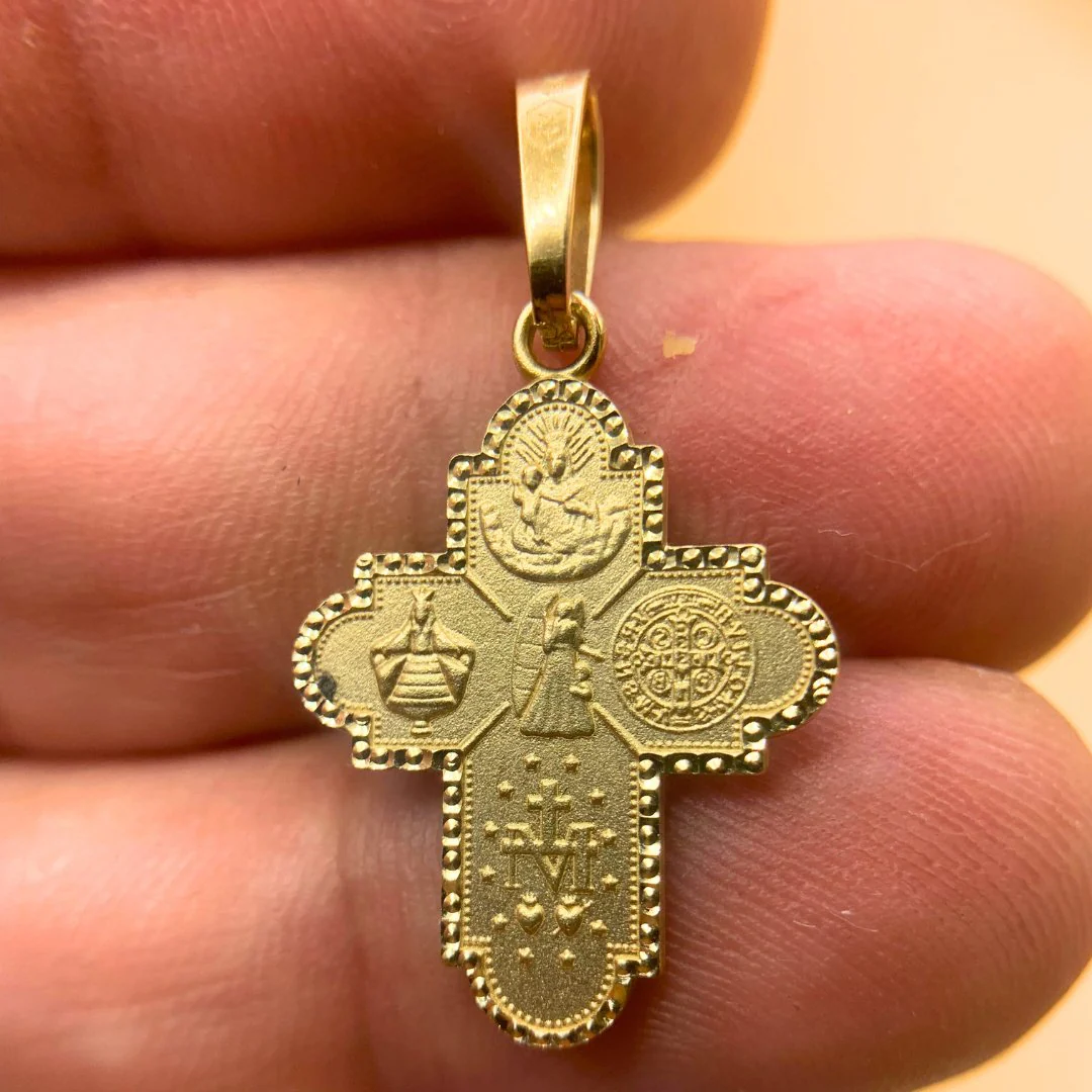 14K Gold Four-Way Cross Pendant — Italian Made (0.9” × 0.7”) - Image 9