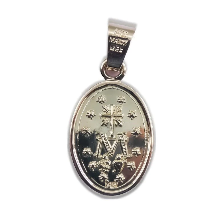 14K Gold Miraculous Medal Pendant — Large (0.8” × 0.5”) - Image 4