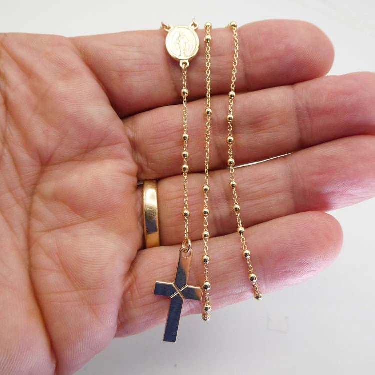 14K Gold Rosary Necklace (18”) — Made in Italy - Image 4