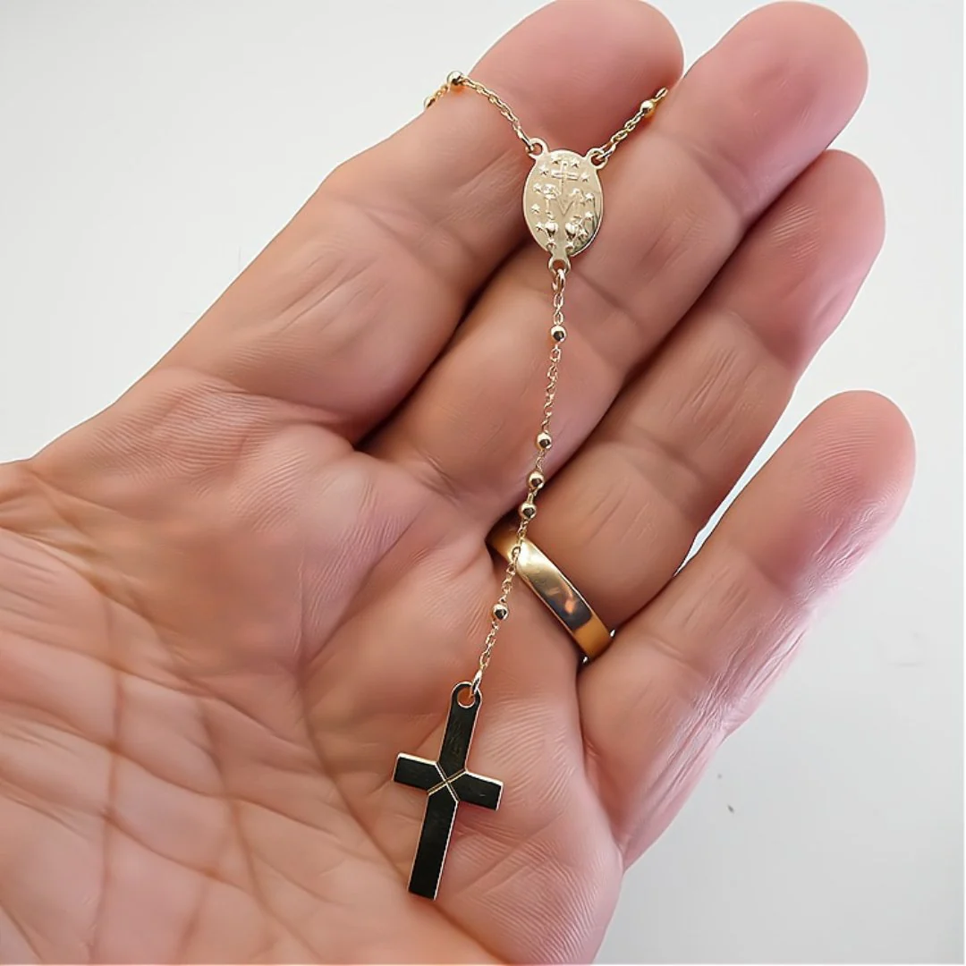 14K Gold Rosary Necklace (18”) — Made in Italy - Image 6