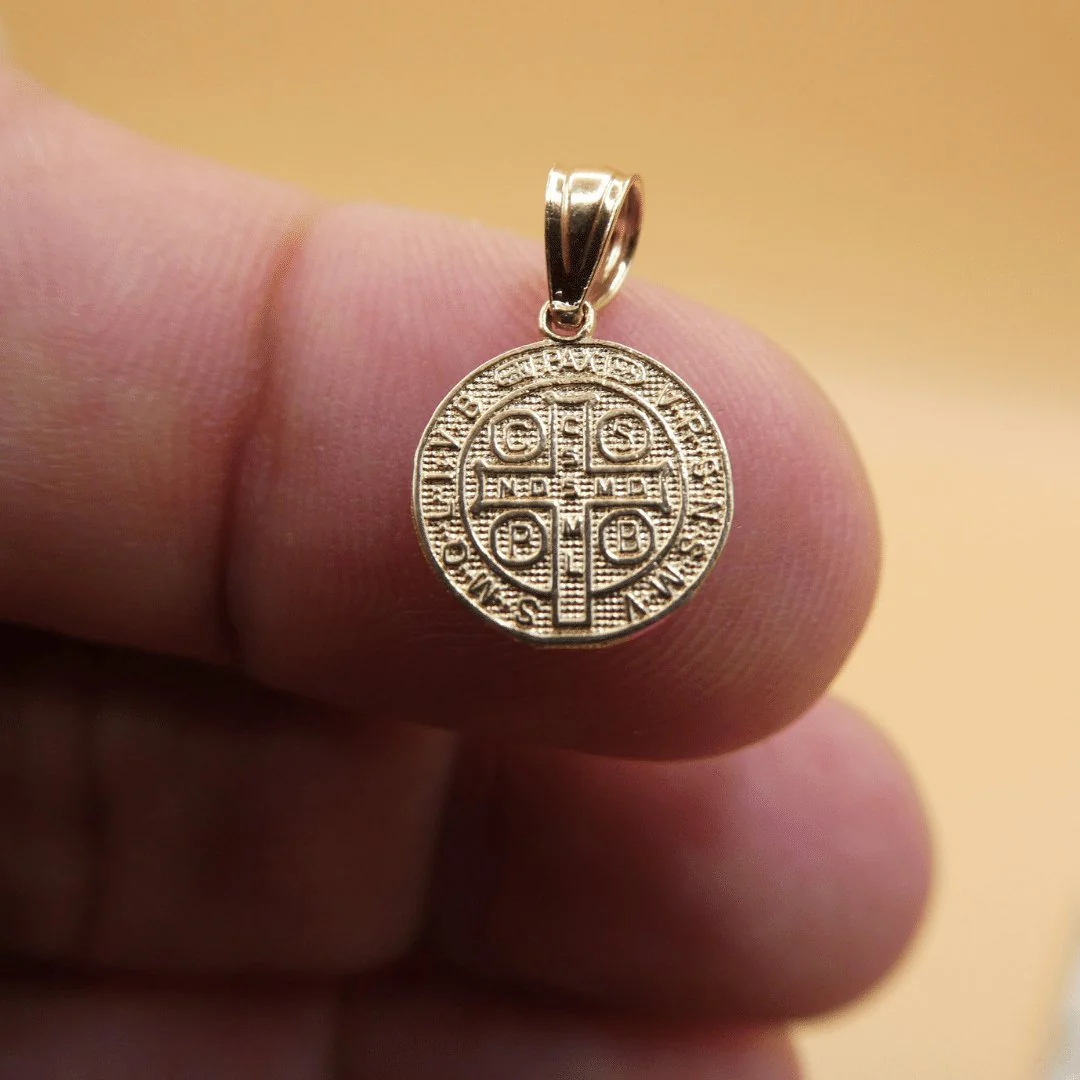 14K Gold Two-Tone Saint Benedict Medal Charm — Round (0.4”) - Image 3