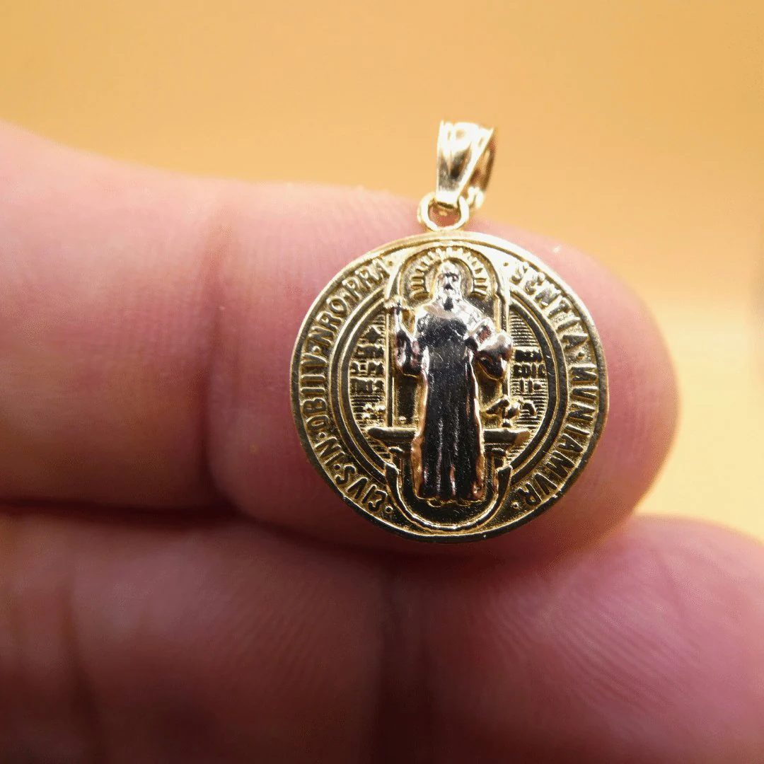 14K Gold Two-Tone Saint Benedict Medal Pendant — 0.5” - Image 5