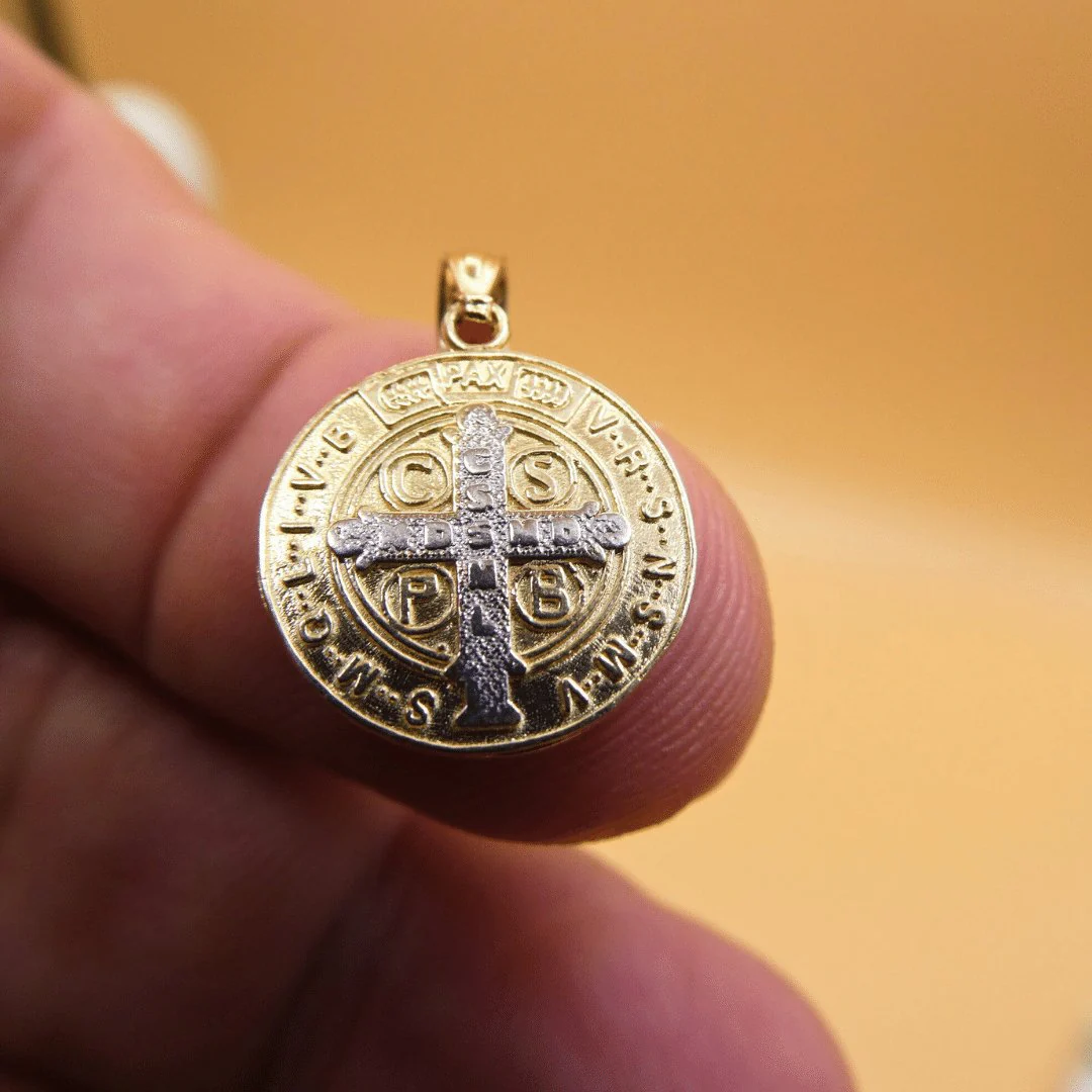 14K Gold Two-Tone Saint Benedict Medal Pendant — 0.5” - Image 6