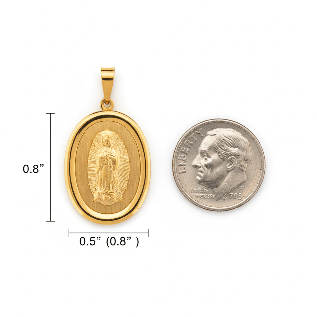 14K Gold Virgen de Guadalupe Oval Pendant — Italian Made (0.5” × 0.8”) - Image 5