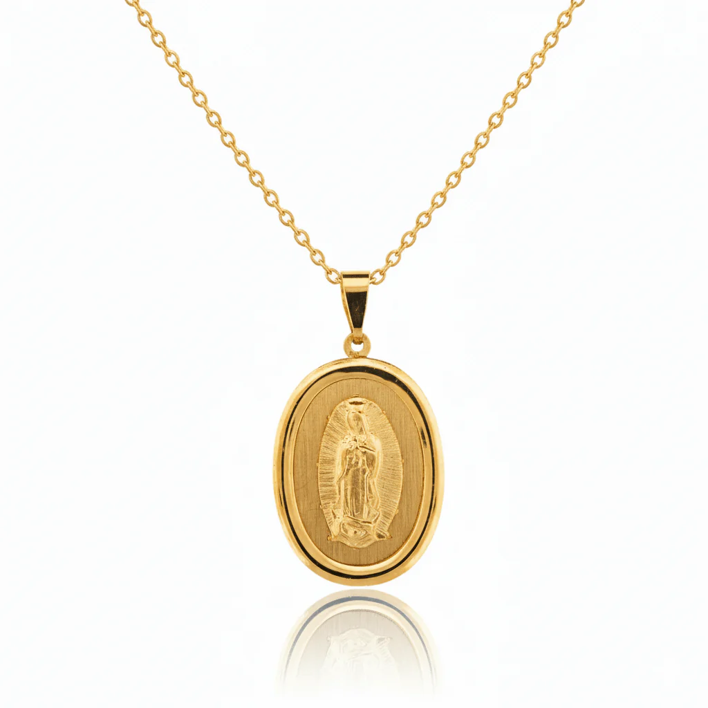 14K Gold Virgen de Guadalupe Oval Pendant — Italian Made (0.5” × 0.8”) - Image 6