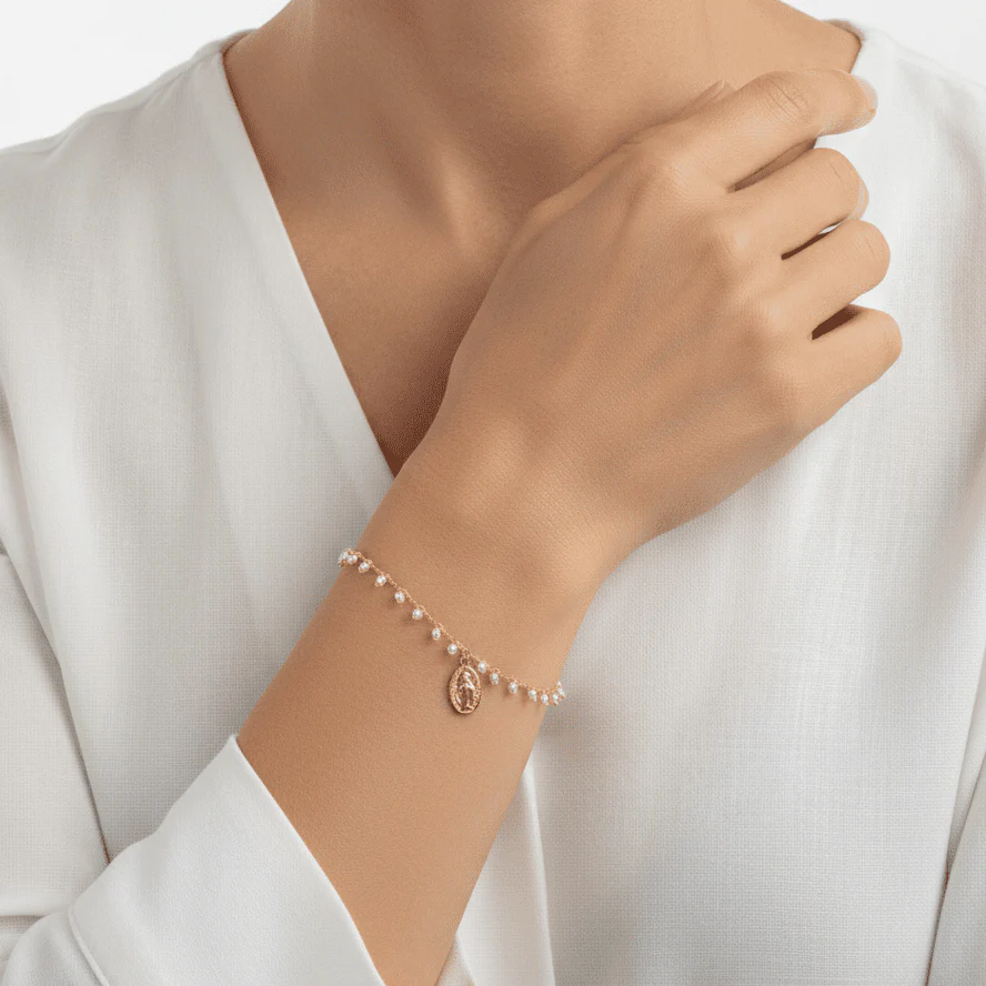 Gold-Plated Miraculous Beaded Mini-Pearls Bracelet 7"+ 2.5" - Image 2