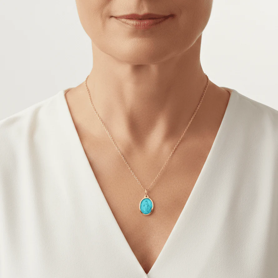 Gold-Plated Blue Enamel Miraculous Medal Necklace — Rue du Bac, Paris (18”) - Image 2