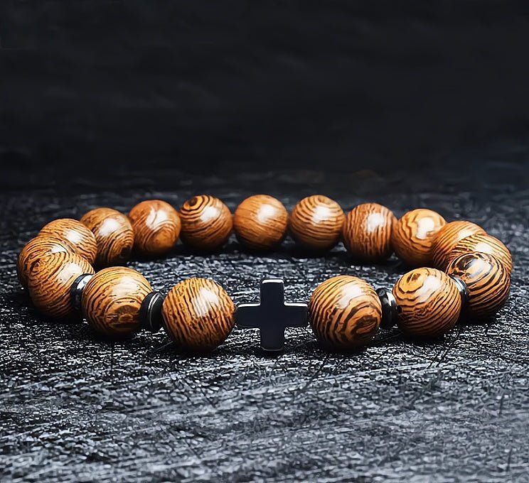 Cross Natural Wood Bracelet 8-inch - Image 2