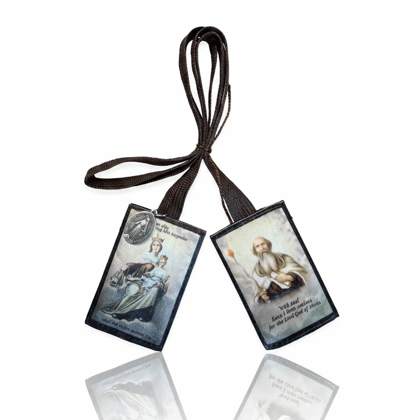 Classic Brown Scapular with Rue du Bac Miraculous Medal — Carmelite Icons