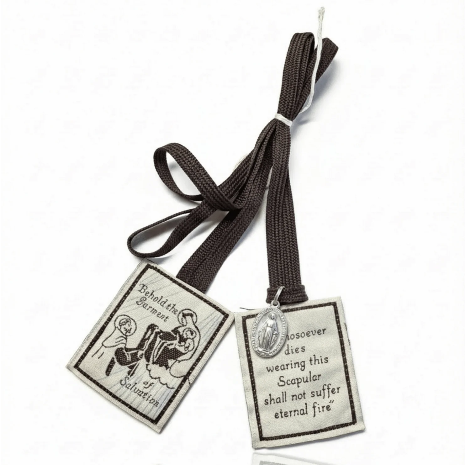 Classic Brown Scapular with Rue du Bac Miraculous Medal — Made by Carmelite Nuns