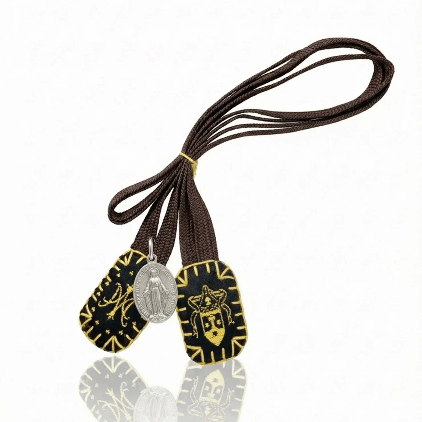 Brown Scapular with Miraculous Medal | Hand-Embroidered by Sisters | Rue du Bac