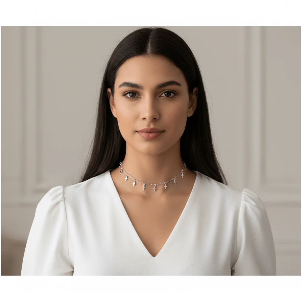 Silver-Plated Cross Charms Necklace 14.5-inch - Image 2
