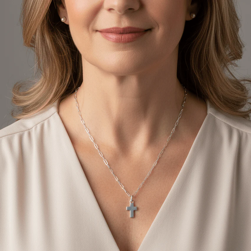 Silver-Plated Mini Cross Necklace 20-inch - Image 3