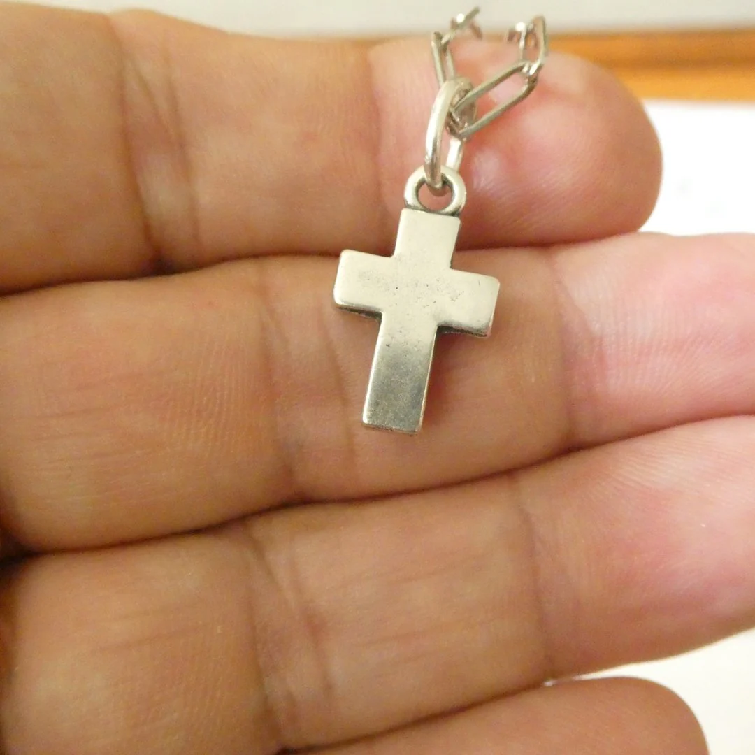 Silver-Plated Mini Cross Necklace 20-inch - Image 9