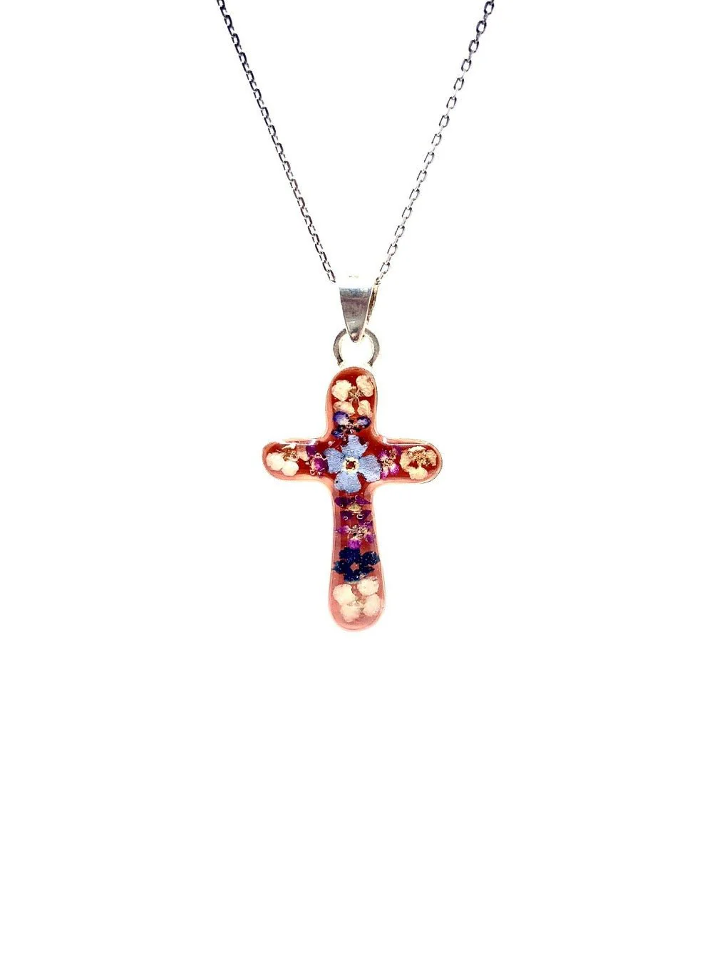Cross Pendant w/ Pressed Flowers IV 18-inch - Image 5