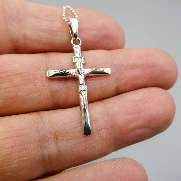Silver Glossy Crucifix Necklace 18-inch - Image 4