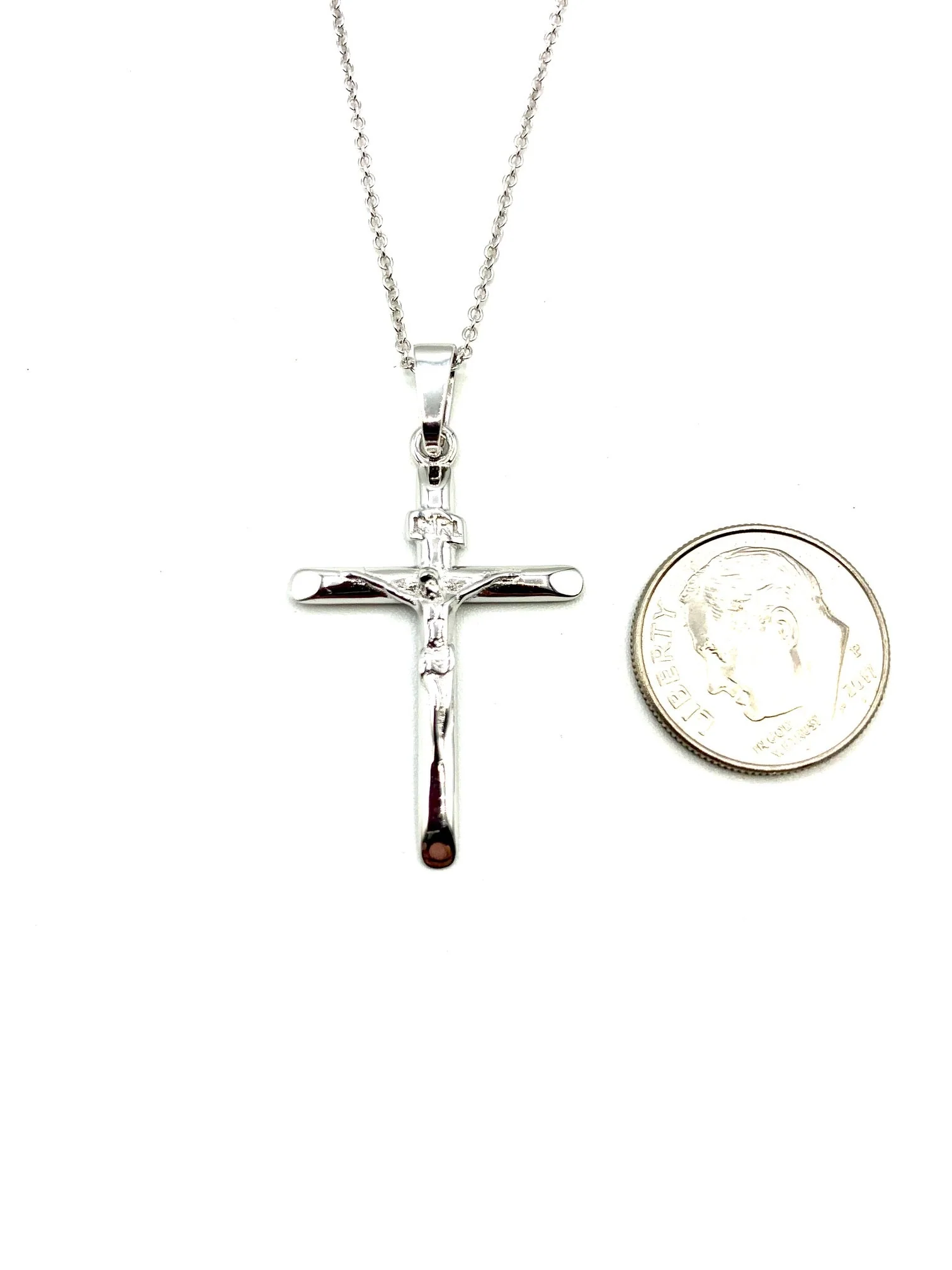 Silver Glossy Crucifix Necklace 18-inch - Image 5