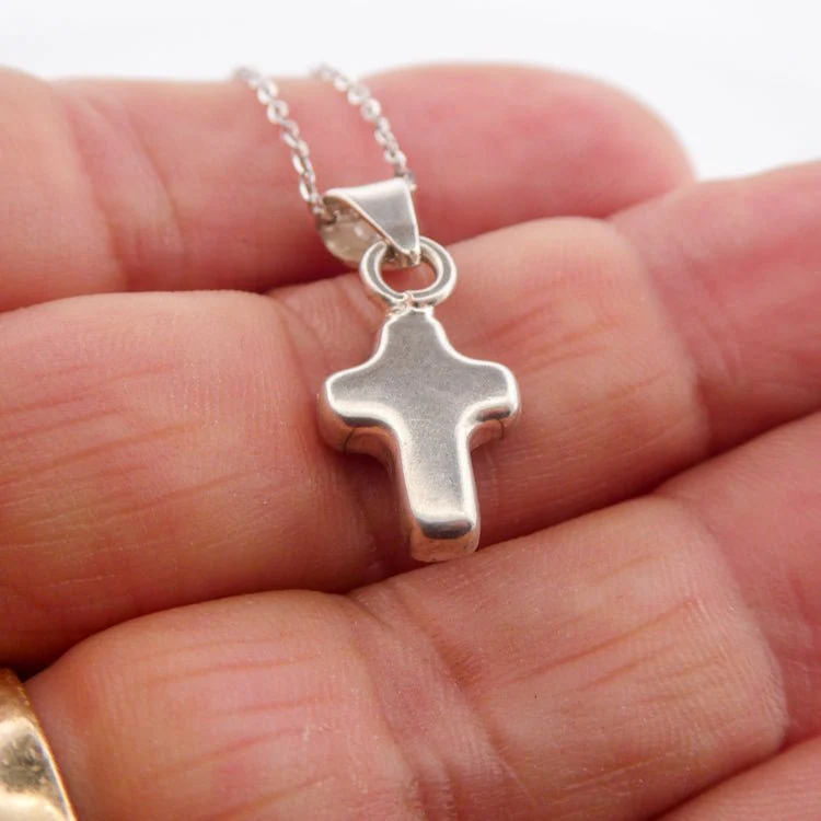 Dainty Cross Necklace w/ Pressed Flowers 18-inch - Image 5