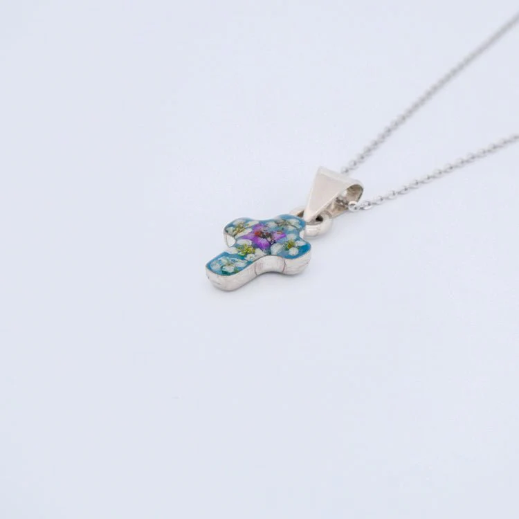 Dainty Cross Necklace w/ Pressed Flowers 18-inch - Image 7