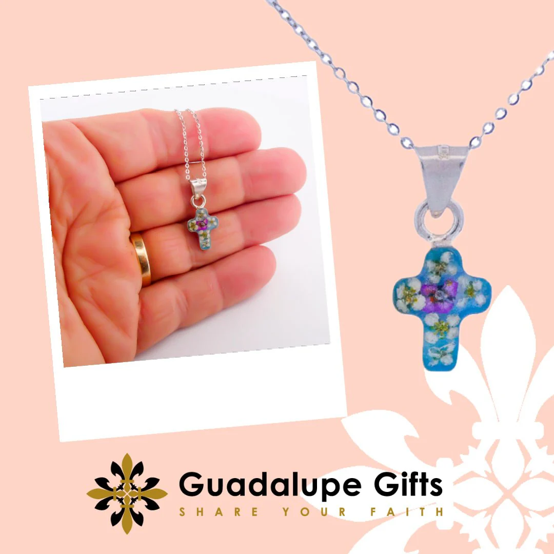 Dainty Cross Necklace w/ Pressed Flowers 18-inch - Image 8