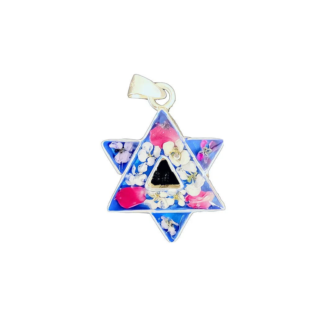 David Star Pendant w/ Pressed Flowers 18-inch