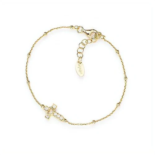 Gold Vermeil Heart-Cross Bracelet w/ Zirconias 7.5