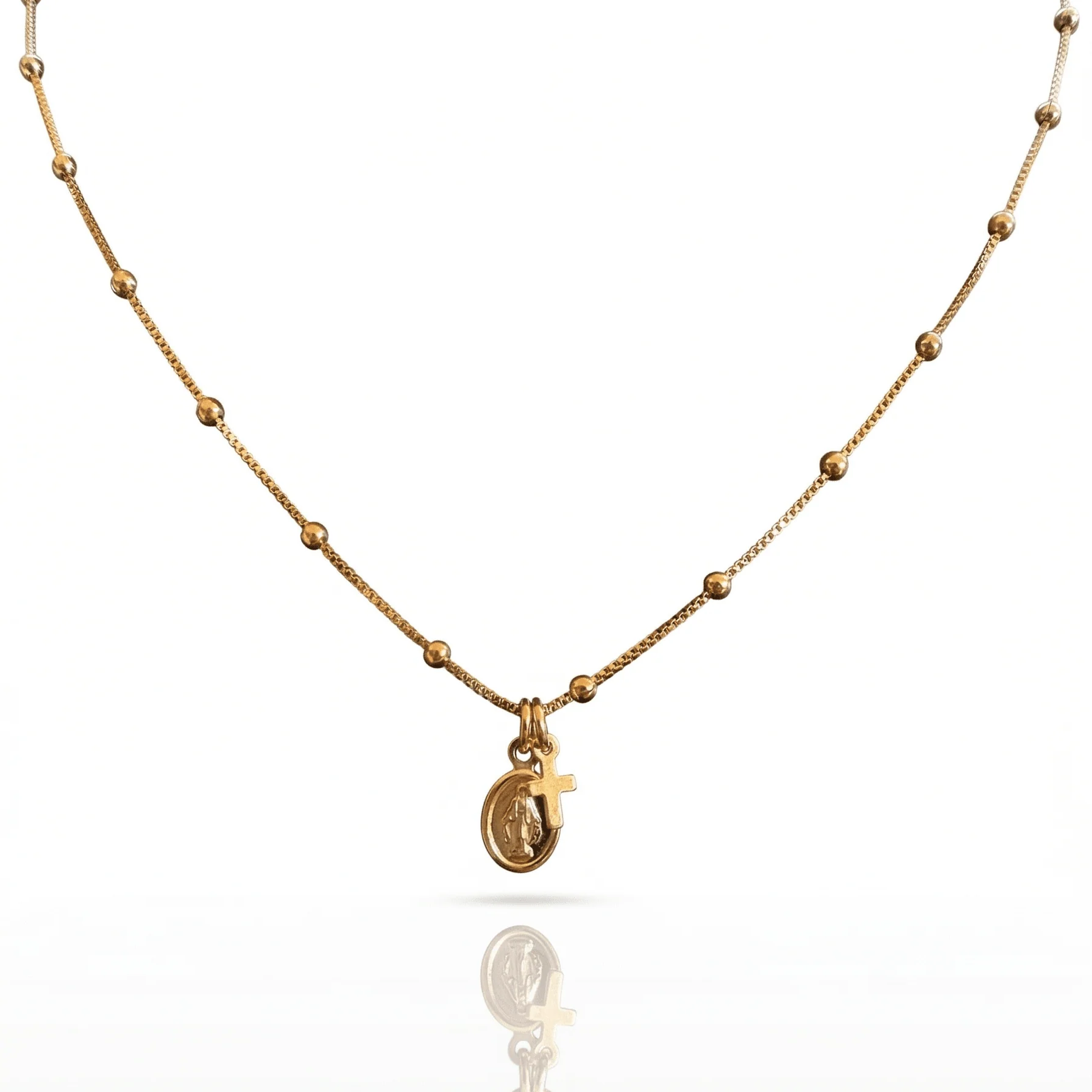 Gold-Filled Miraculous Medal and Cross Necklace 17.5"