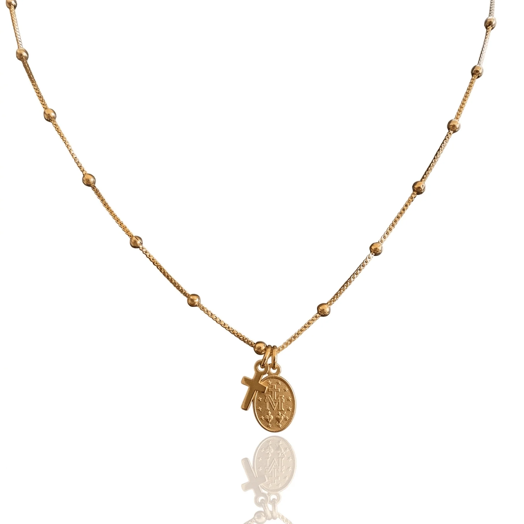 Gold-Filled Miraculous Medal and Cross Necklace 17.5" - Image 2