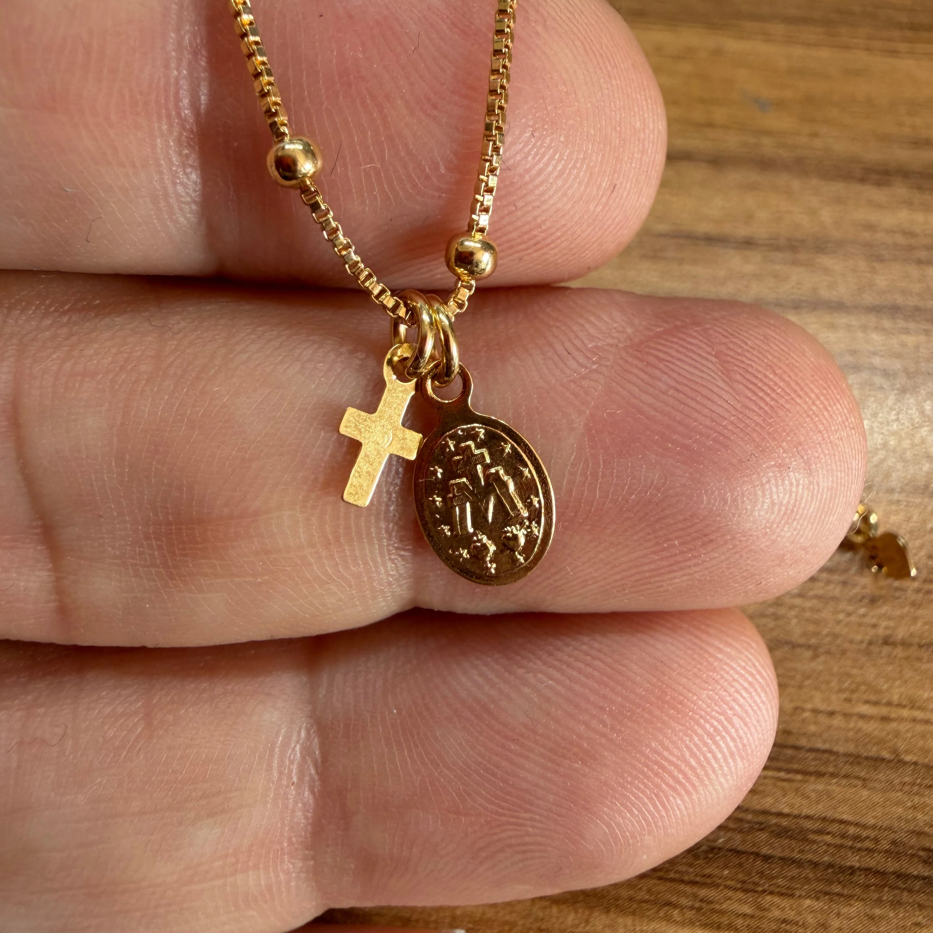 Gold-Filled Miraculous Medal and Cross Necklace 17.5" - Image 3