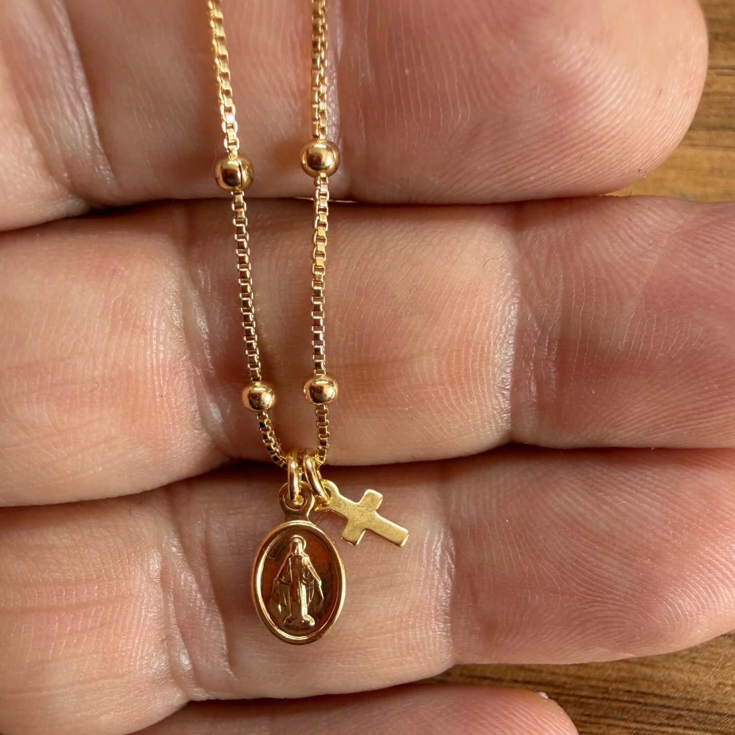 Gold-Filled Miraculous Medal and Cross Necklace 17.5" - Image 4