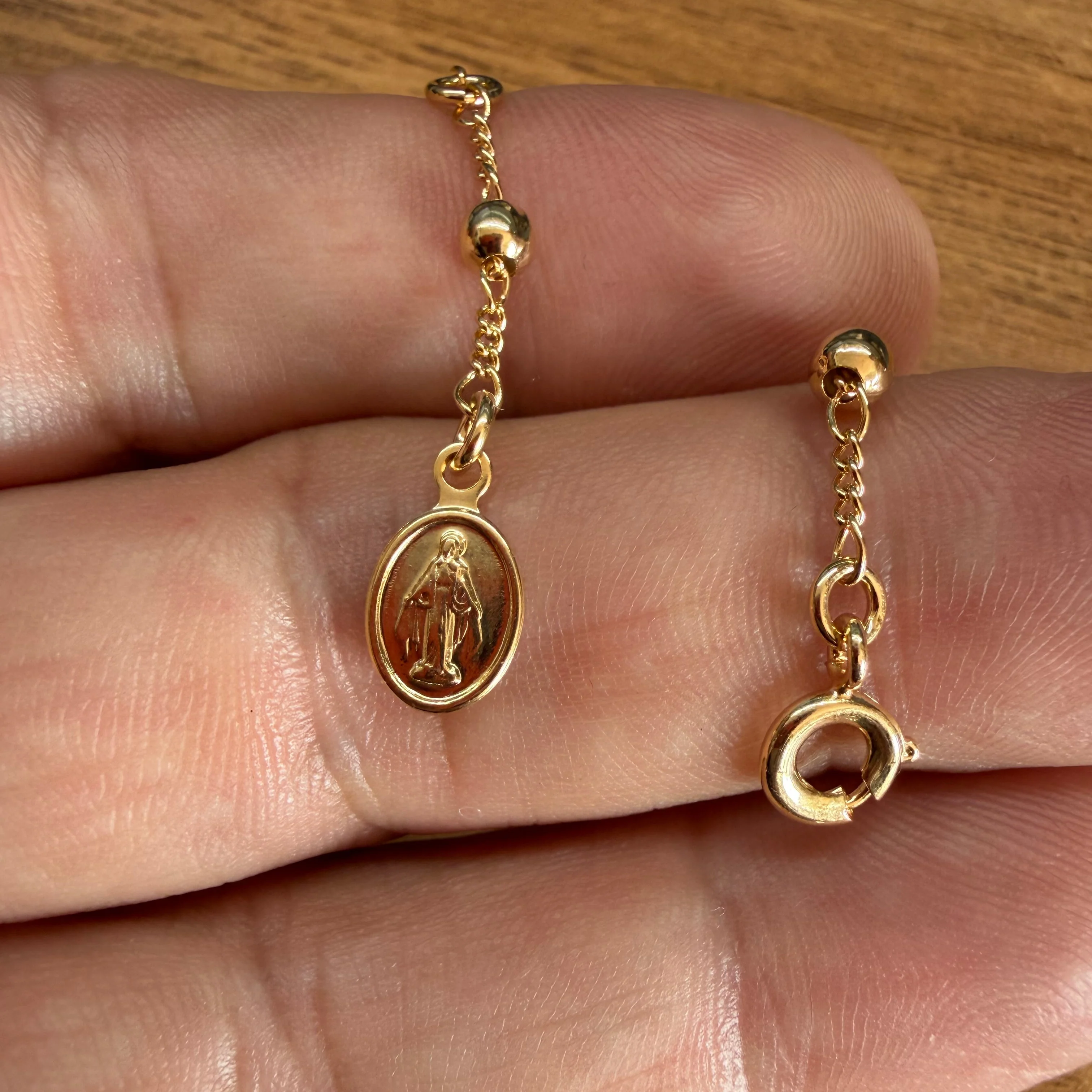 Gold-Filled Miraculous Medal Rosary Bracelet for Women 7"+1" - Image 3