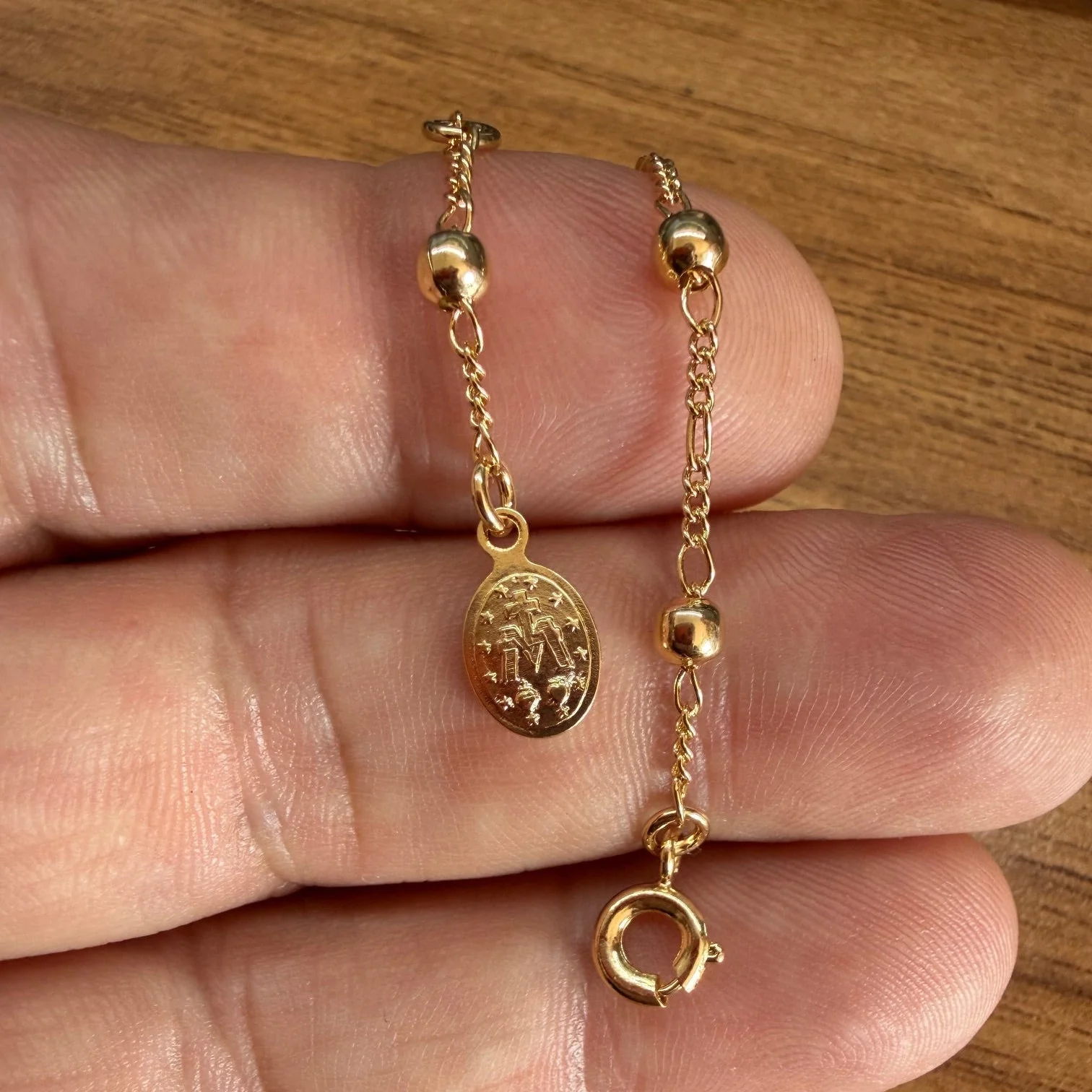 Gold-Filled Miraculous Medal Rosary Bracelet for Women 7"+1" - Image 4