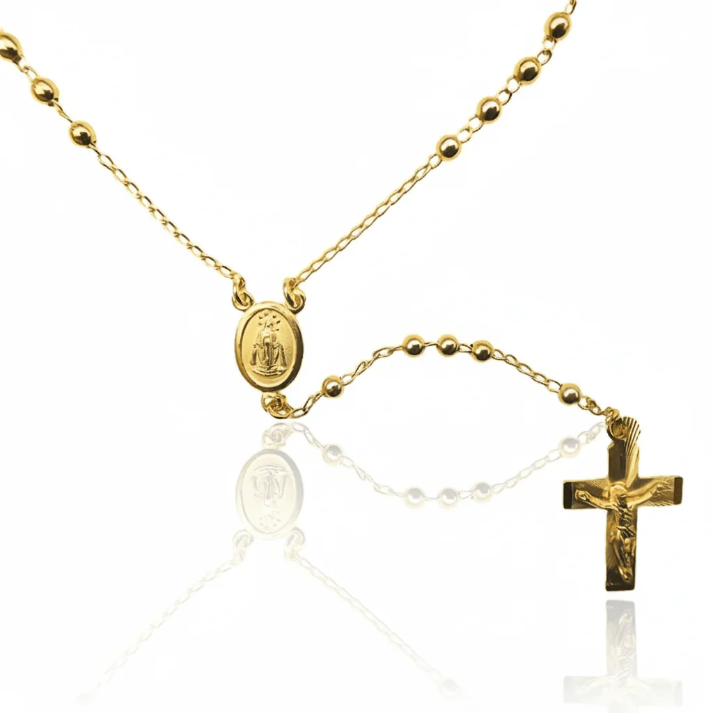 Gold Miraculous Medal Rosary Necklace 18-inch - Image 3