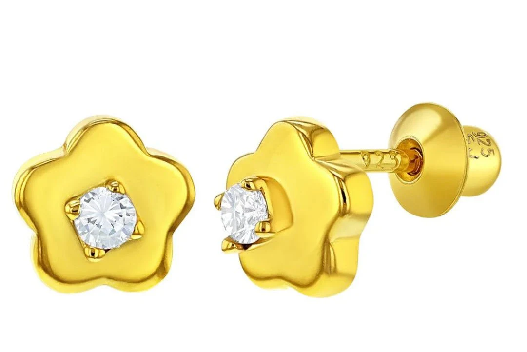 Gold Vermeil Zirconia Flower Earrings