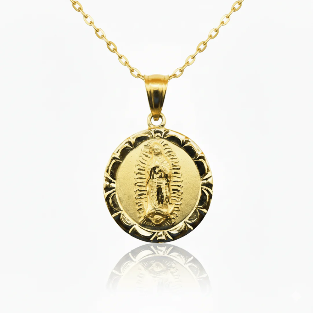 Gold Guadalupe Floral Pendant Necklace | Full Body 18-inch