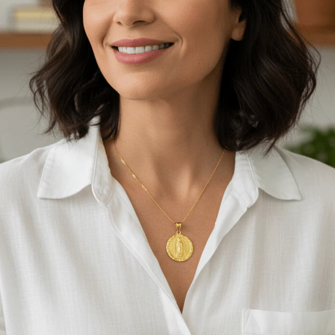 Gold Guadalupe Floral Pendant Necklace | Full Body 18-inch - Image 2