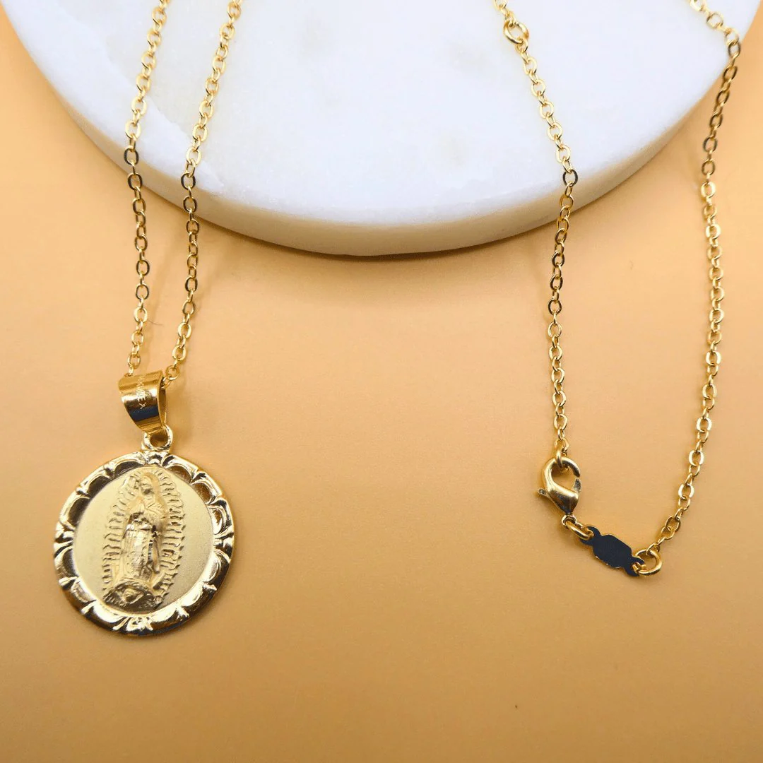 Gold Guadalupe Floral Pendant Necklace | Full Body 18-inch - Image 3