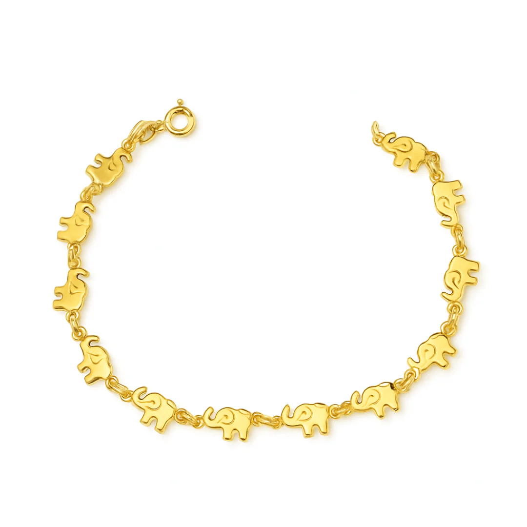 Gold-Plated Elephant Charm Bracelet 7"+2"