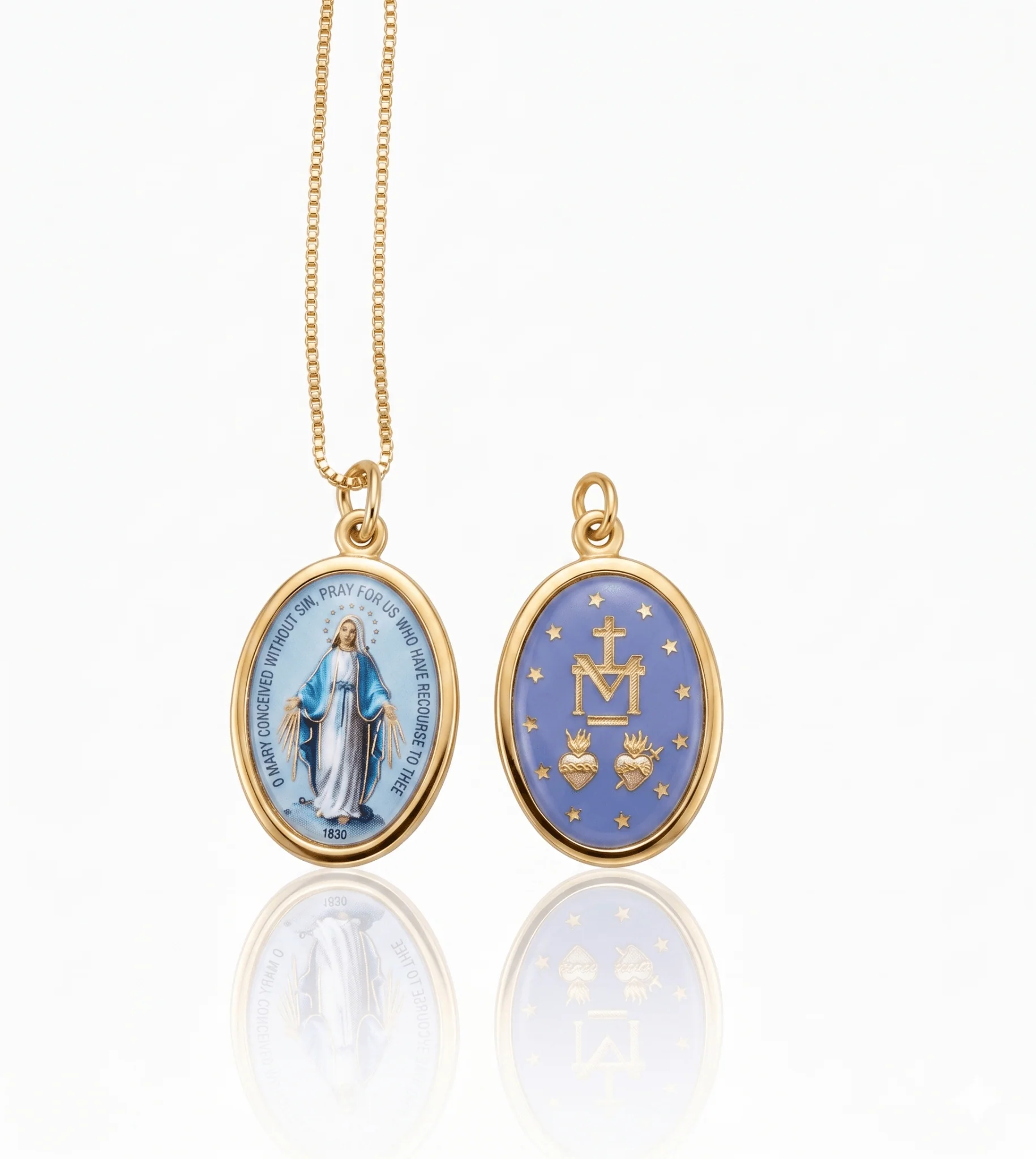 Gold-Plated Miraculous Medal Necklace — Gold-Plated with Color Print 18", Made in Italy