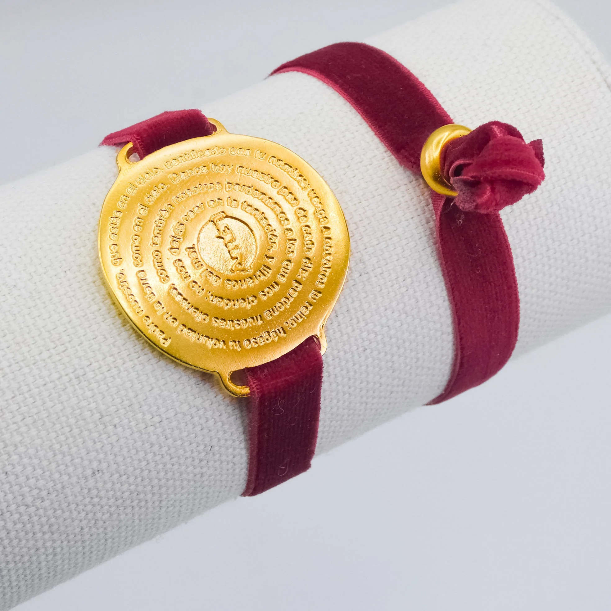 Gold-Plated Our Father Prayer Adjustable Velvet Bracelet 7.5-inch - Image 2