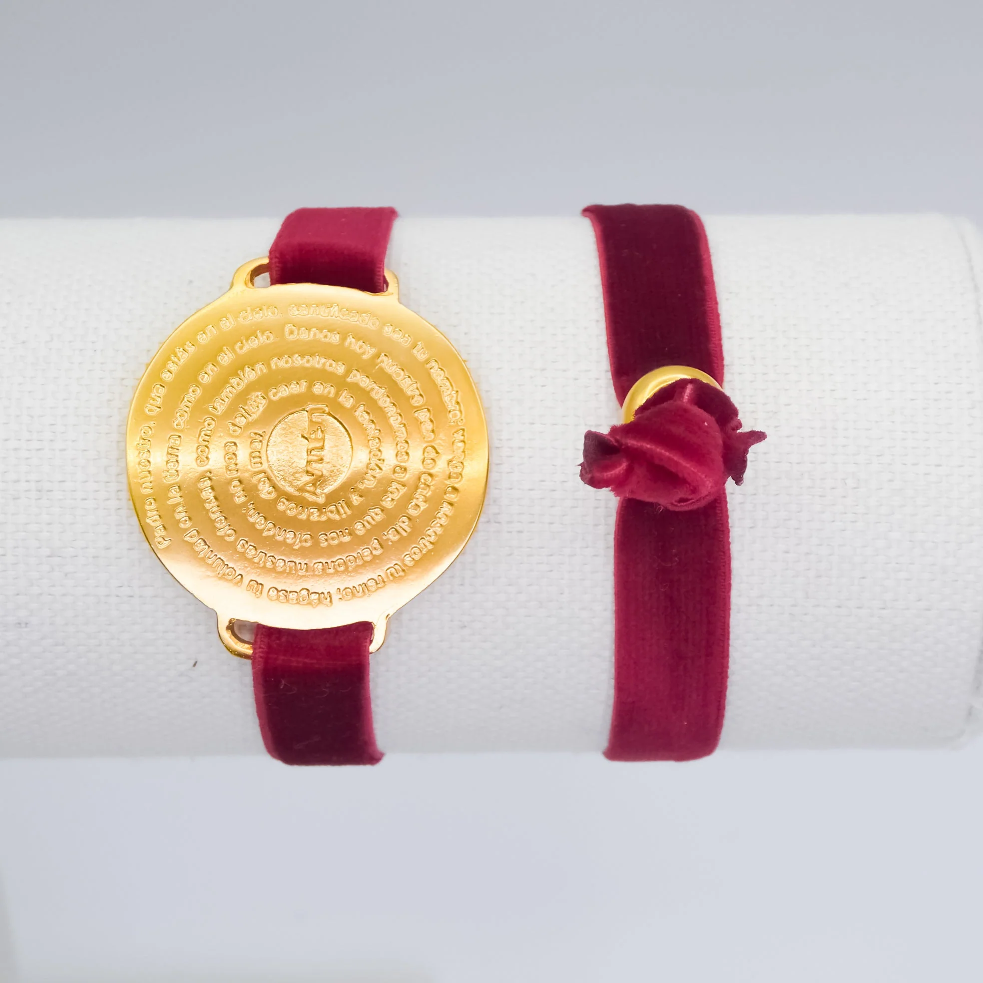 Gold-Plated Our Father Prayer Adjustable Velvet Bracelet 7.5-inch - Image 3