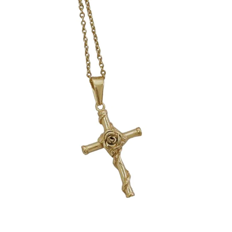Gold-Plated Rose Cross Pendant 22-inch