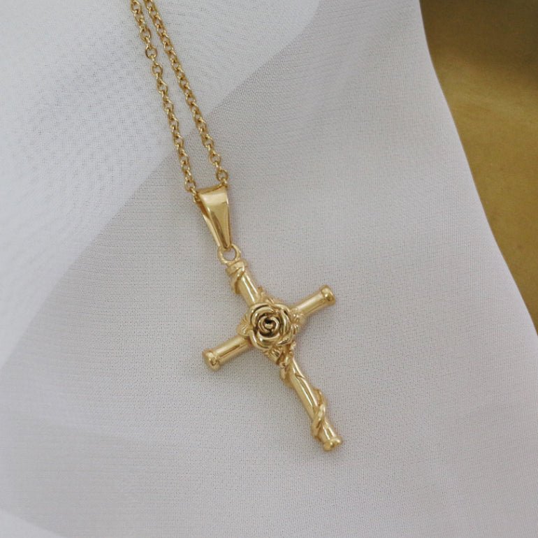 Gold-Plated Rose Cross Pendant 22-inch - Image 2