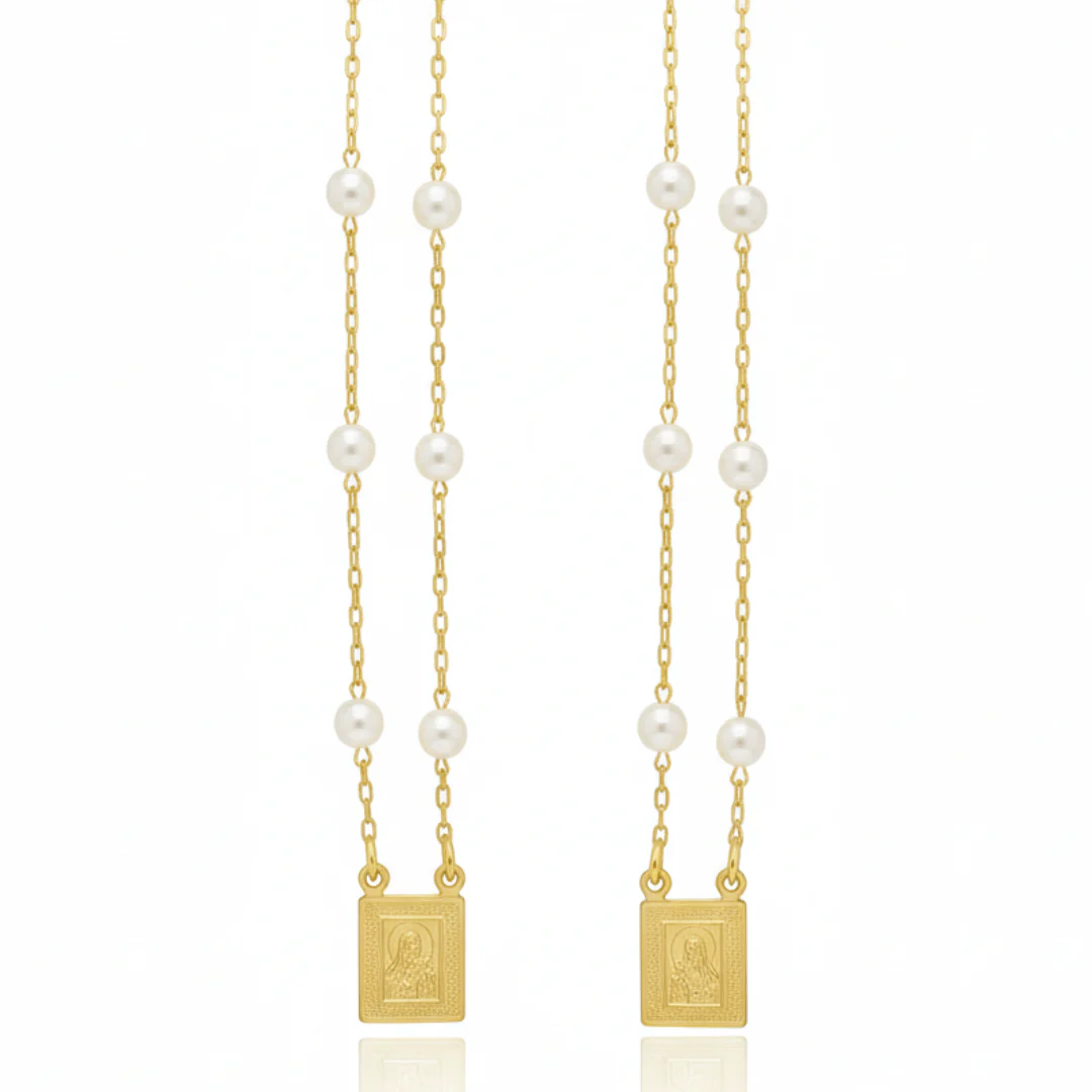 Gold-Plated Pearl Scapular Necklace – 18” or 24” | Made in Brazil