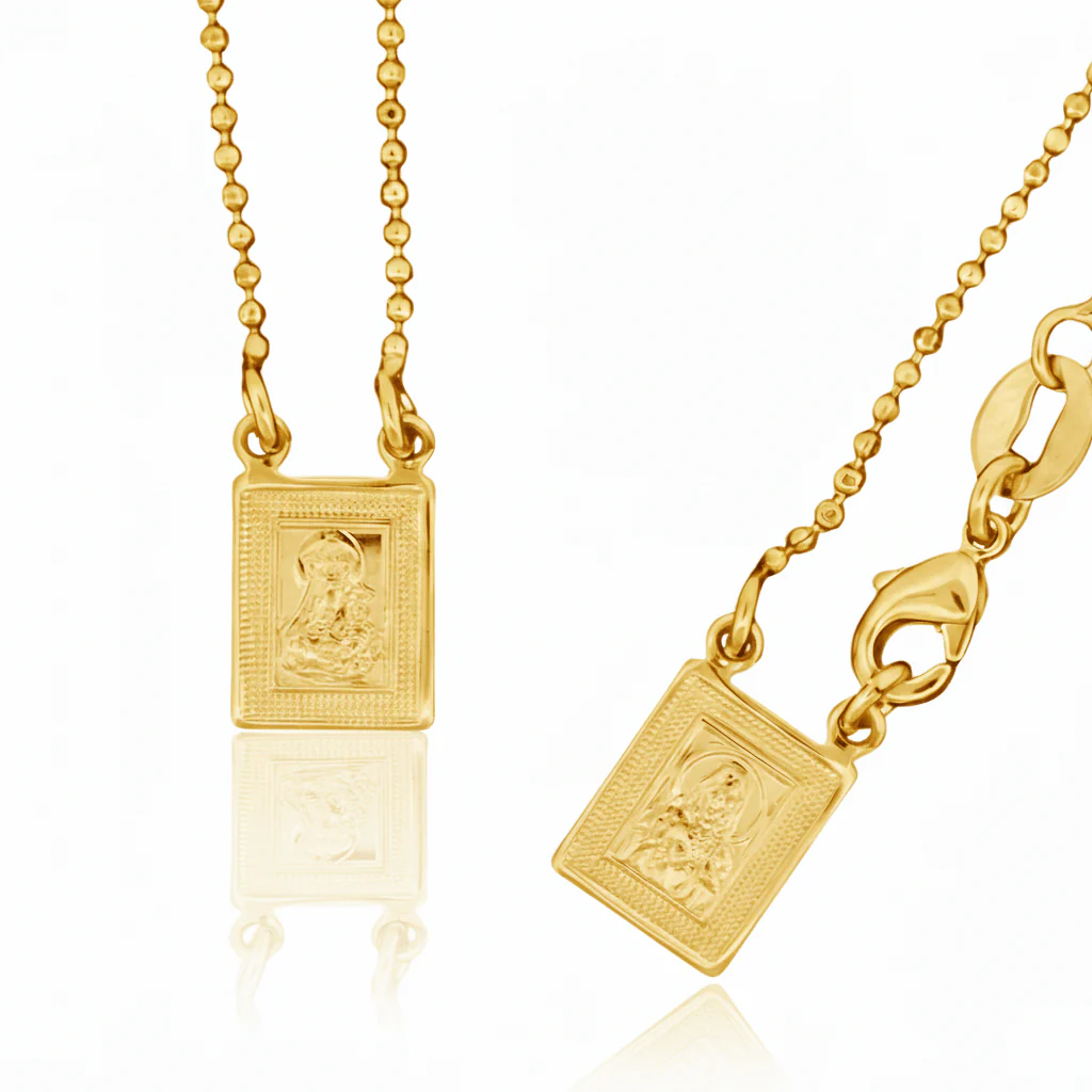 Gold-Plated Scapular Necklace for Kids — Sacred Heart & Our Lady of Mount Carmel (16")