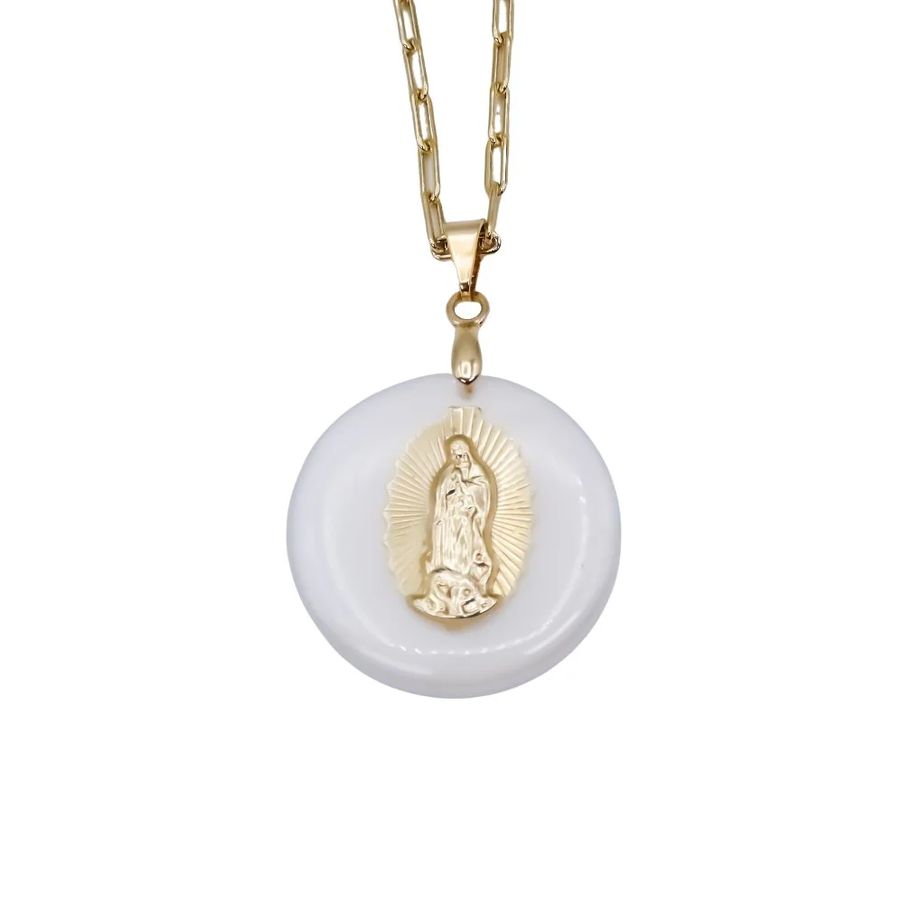 Gold-Plated White Guadalupe Necklace 18-inch