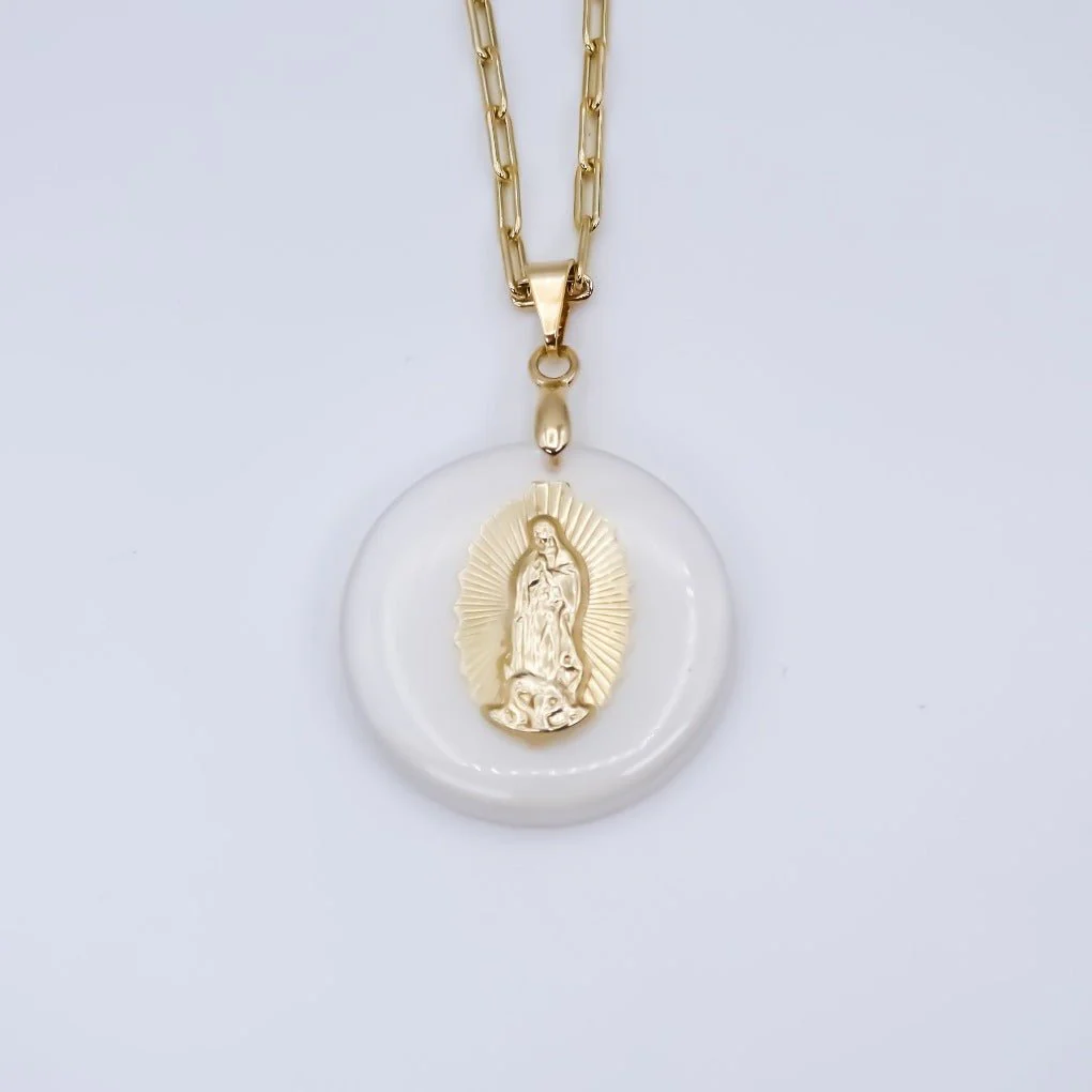 Gold-Plated White Guadalupe Necklace 18-inch - Image 3